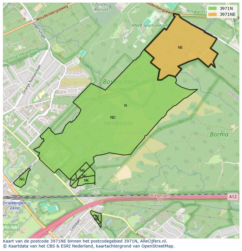 Afbeelding van het postcodegebied 3971 NE op de kaart.