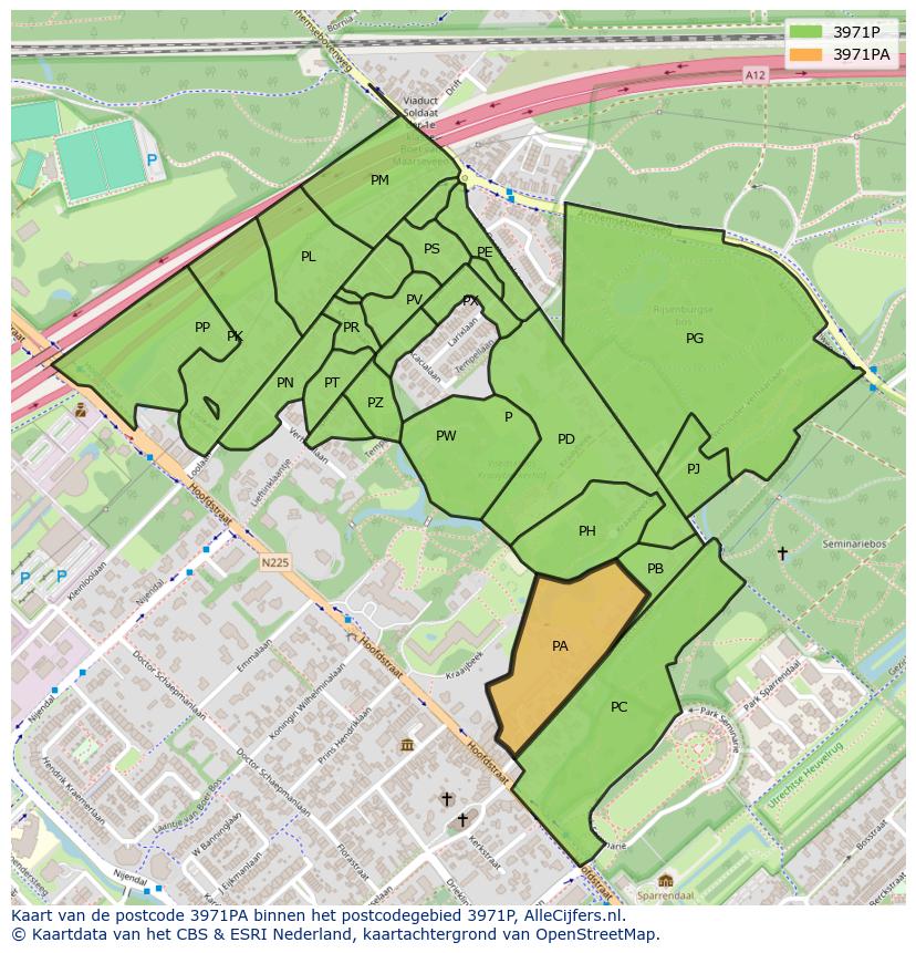 Afbeelding van het postcodegebied 3971 PA op de kaart.