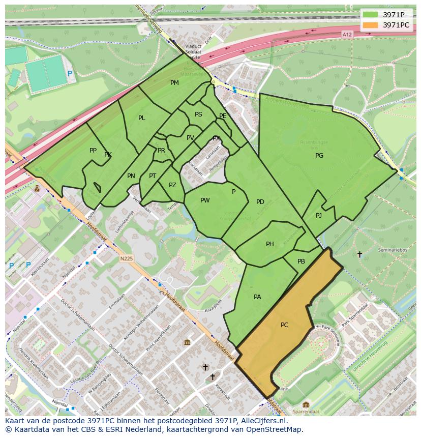 Afbeelding van het postcodegebied 3971 PC op de kaart.