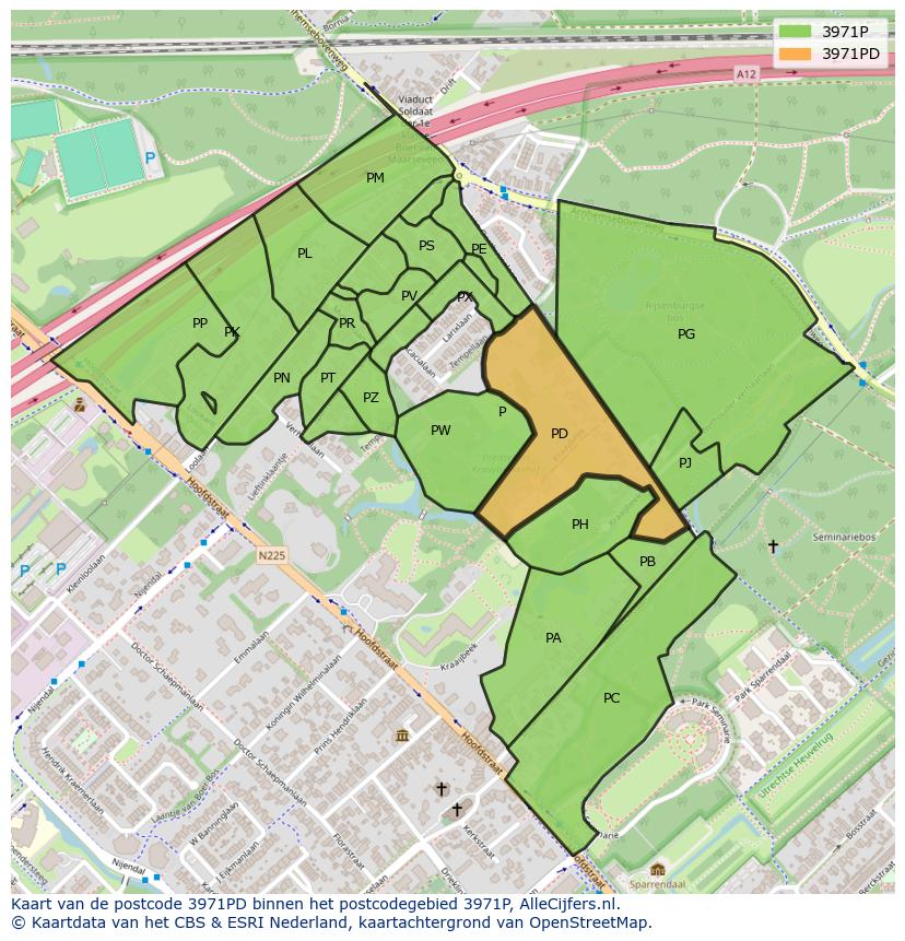 Afbeelding van het postcodegebied 3971 PD op de kaart.