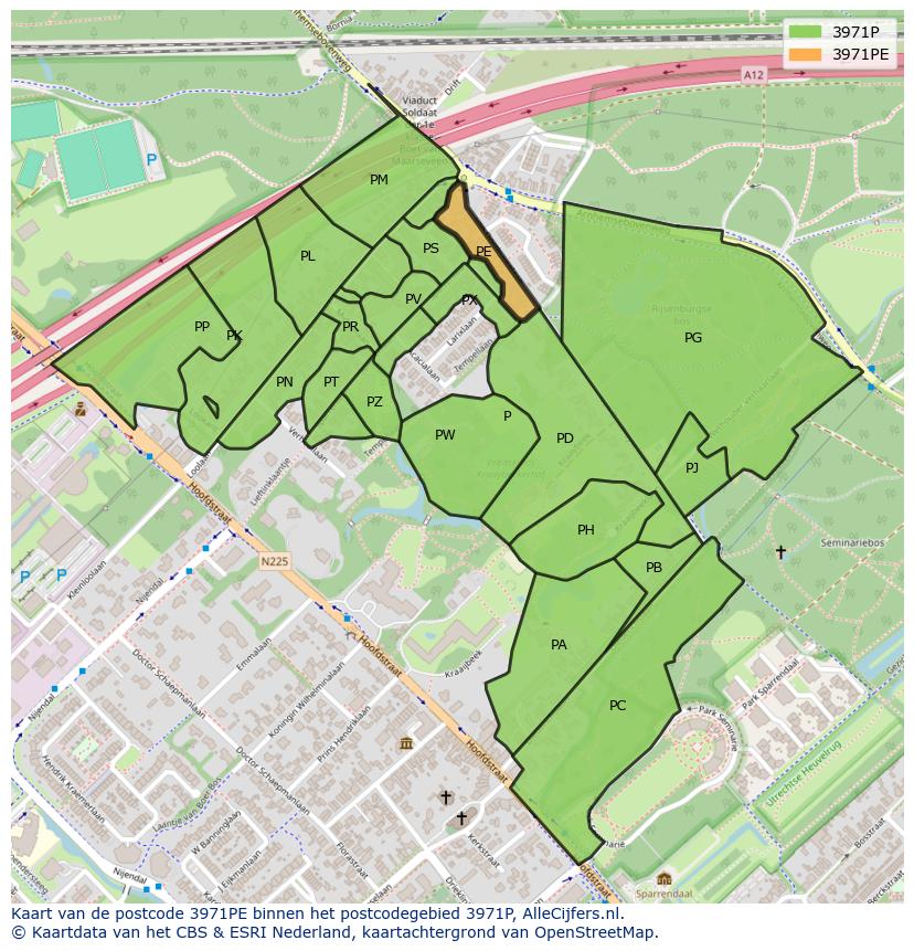 Afbeelding van het postcodegebied 3971 PE op de kaart.