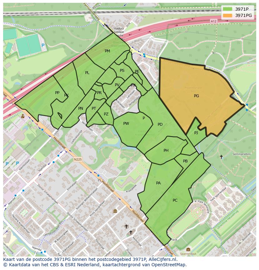 Afbeelding van het postcodegebied 3971 PG op de kaart.