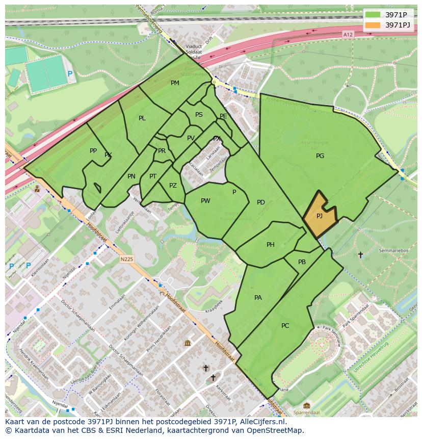 Afbeelding van het postcodegebied 3971 PJ op de kaart.