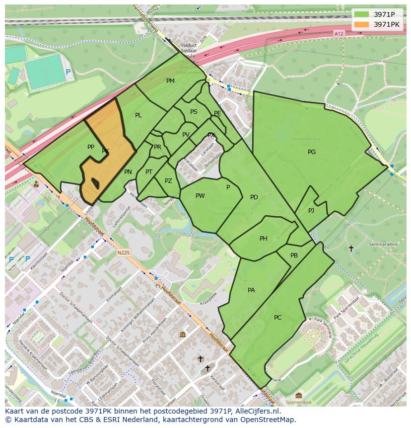 Afbeelding van het postcodegebied 3971 PK op de kaart.