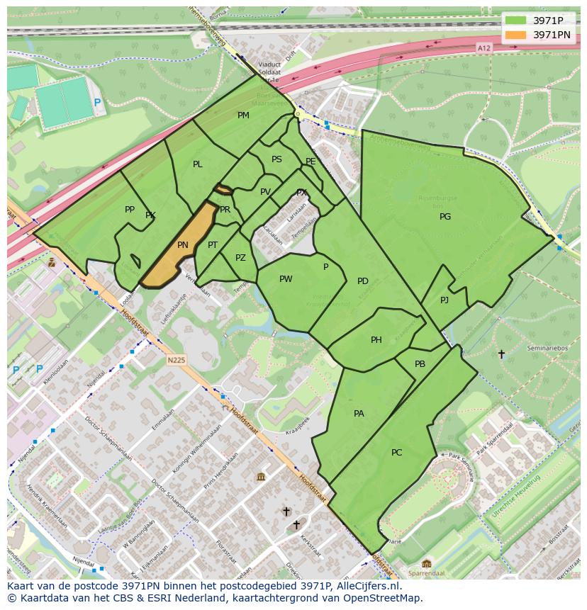 Afbeelding van het postcodegebied 3971 PN op de kaart.