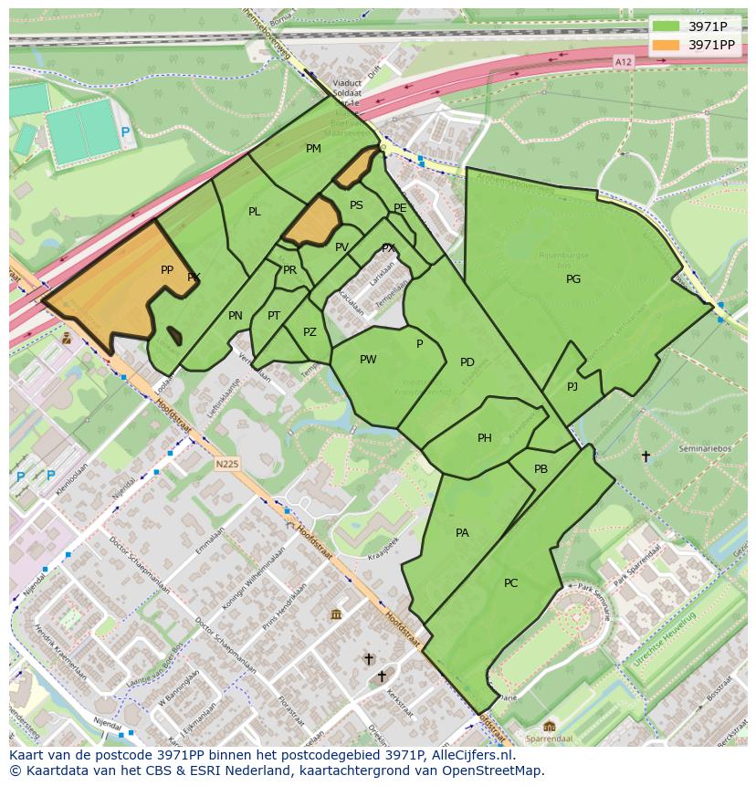 Afbeelding van het postcodegebied 3971 PP op de kaart.