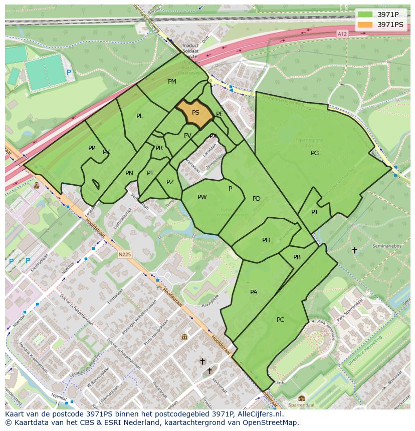 Afbeelding van het postcodegebied 3971 PS op de kaart.