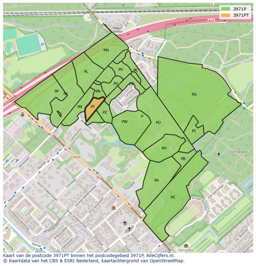 Afbeelding van het postcodegebied 3971 PT op de kaart.
