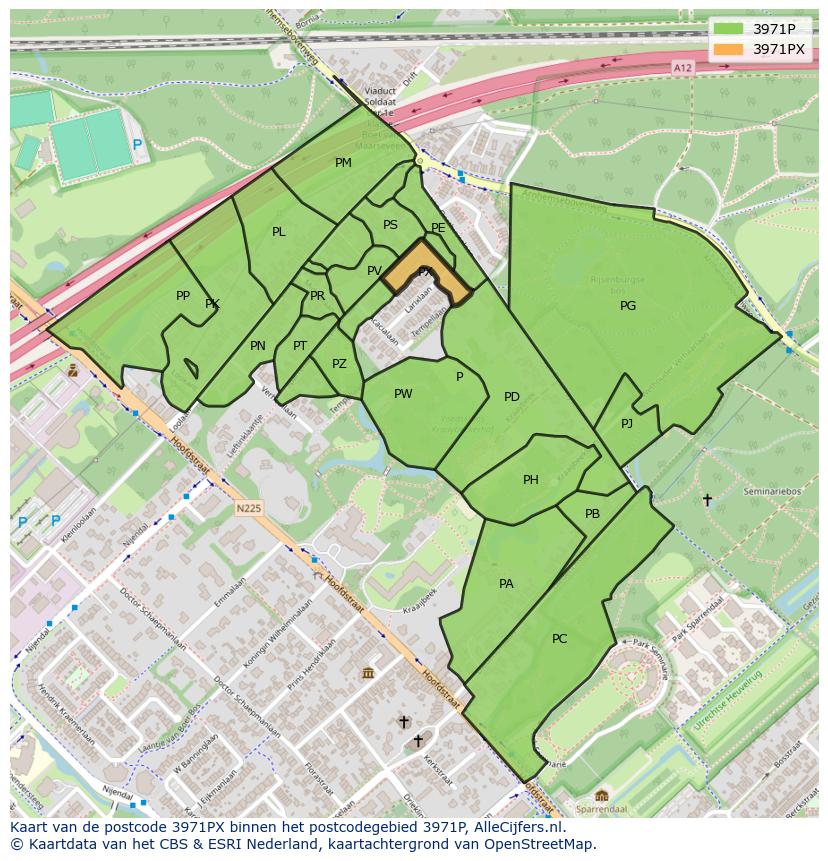 Afbeelding van het postcodegebied 3971 PX op de kaart.