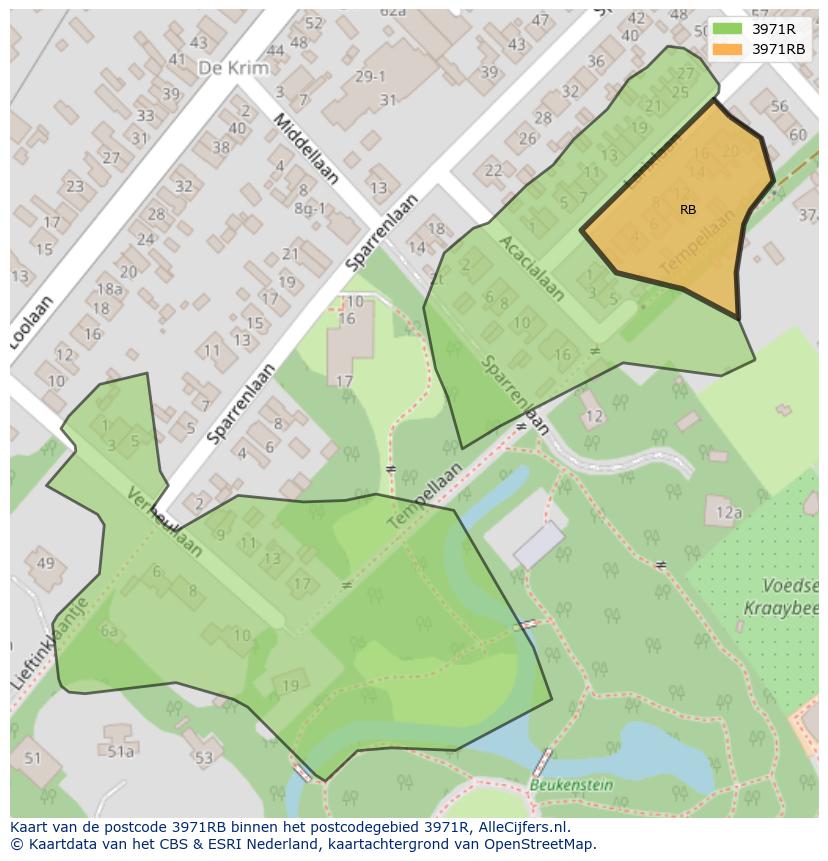 Afbeelding van het postcodegebied 3971 RB op de kaart.