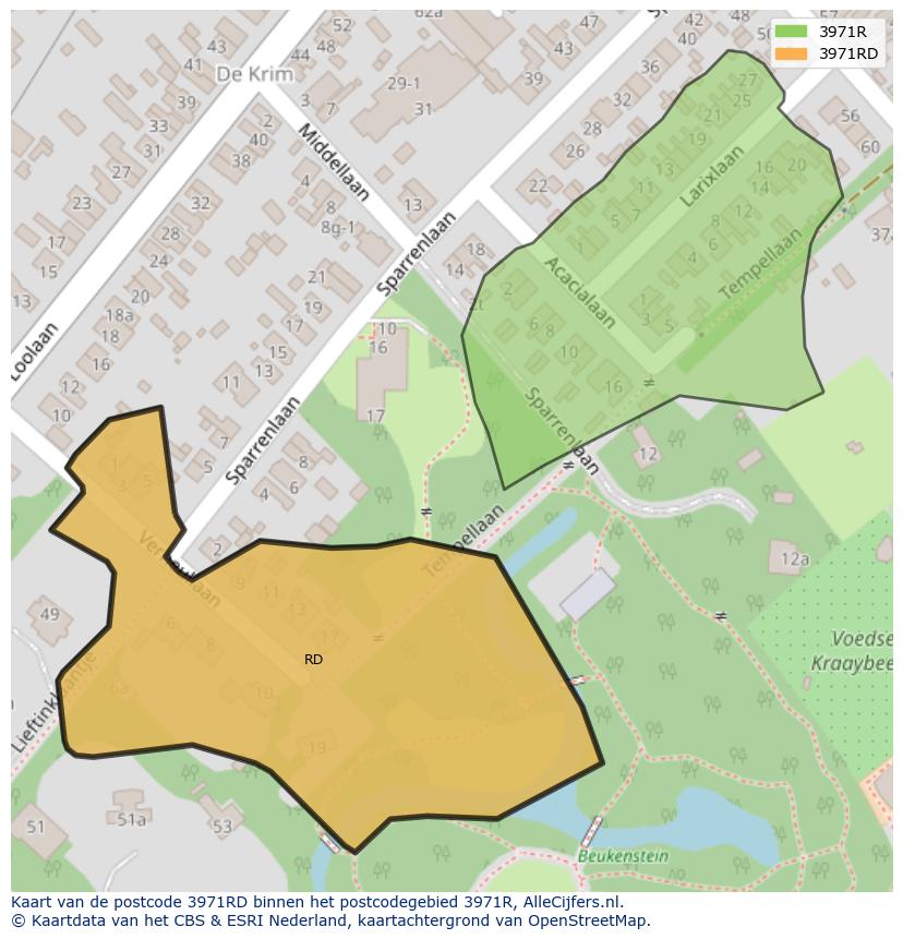 Afbeelding van het postcodegebied 3971 RD op de kaart.
