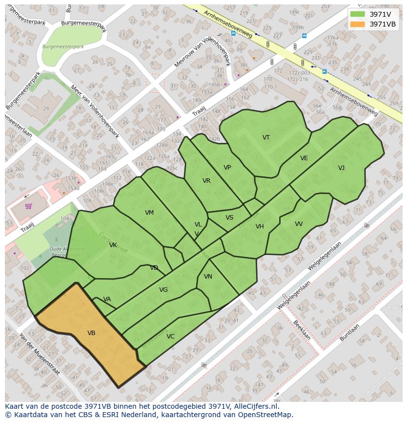 Afbeelding van het postcodegebied 3971 VB op de kaart.