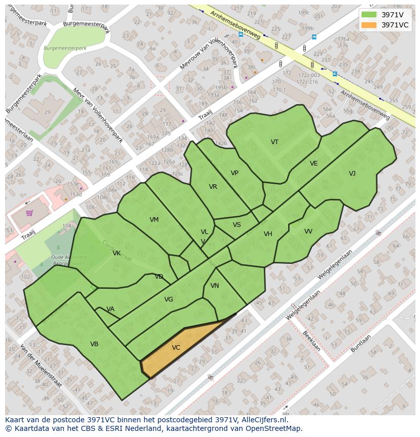 Afbeelding van het postcodegebied 3971 VC op de kaart.