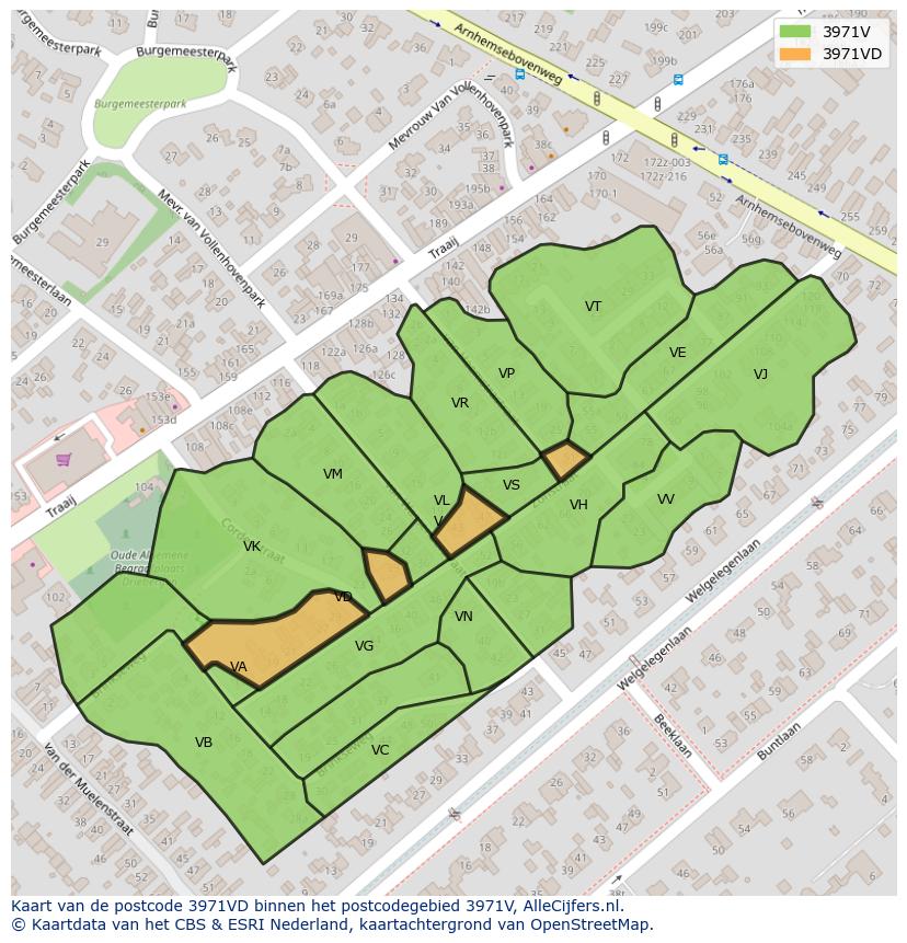 Afbeelding van het postcodegebied 3971 VD op de kaart.
