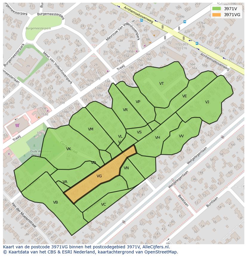 Afbeelding van het postcodegebied 3971 VG op de kaart.