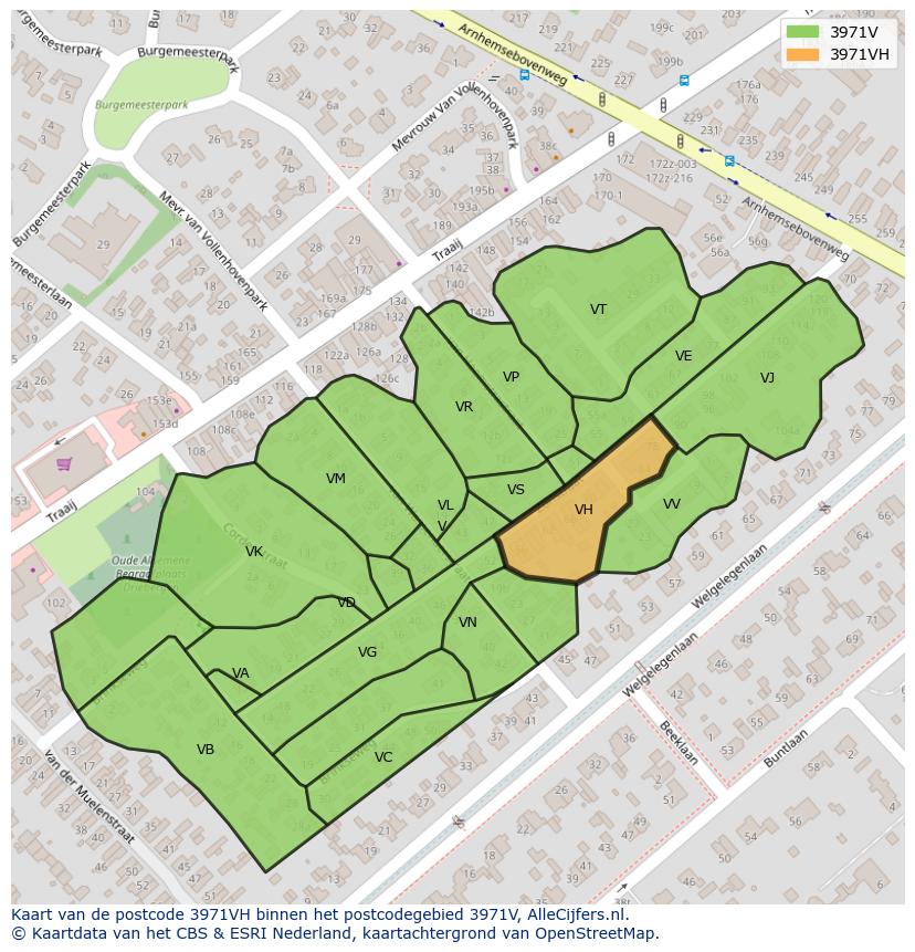 Afbeelding van het postcodegebied 3971 VH op de kaart.