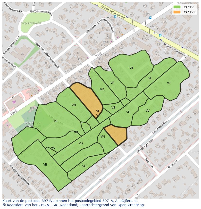 Afbeelding van het postcodegebied 3971 VL op de kaart.