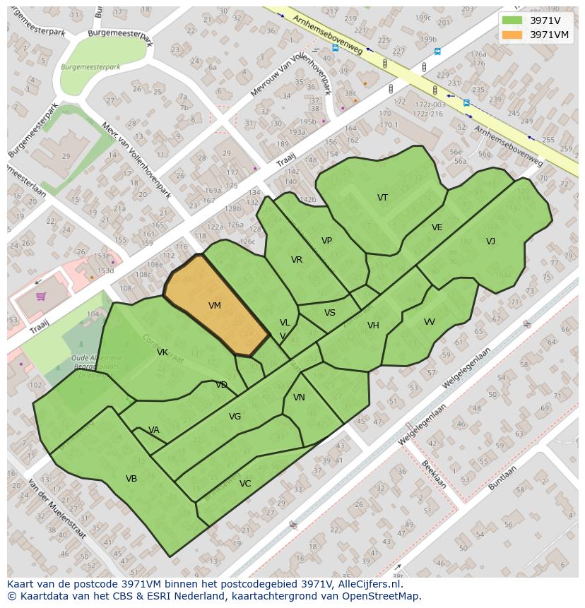 Afbeelding van het postcodegebied 3971 VM op de kaart.