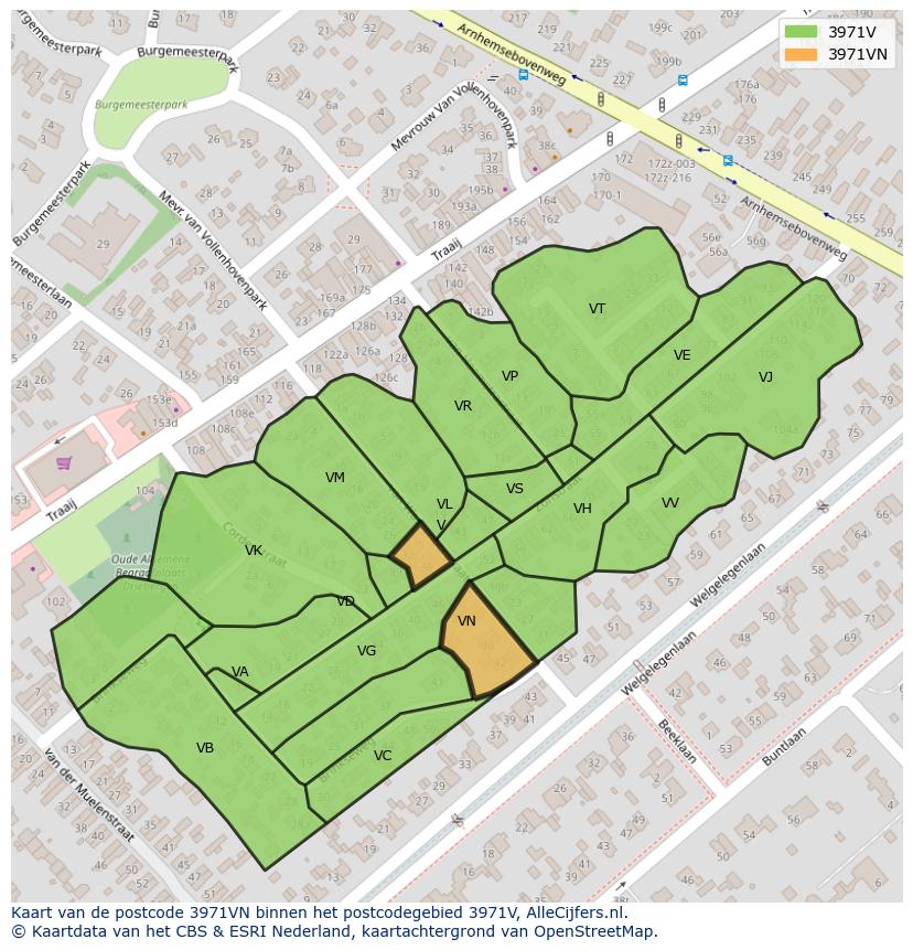 Afbeelding van het postcodegebied 3971 VN op de kaart.