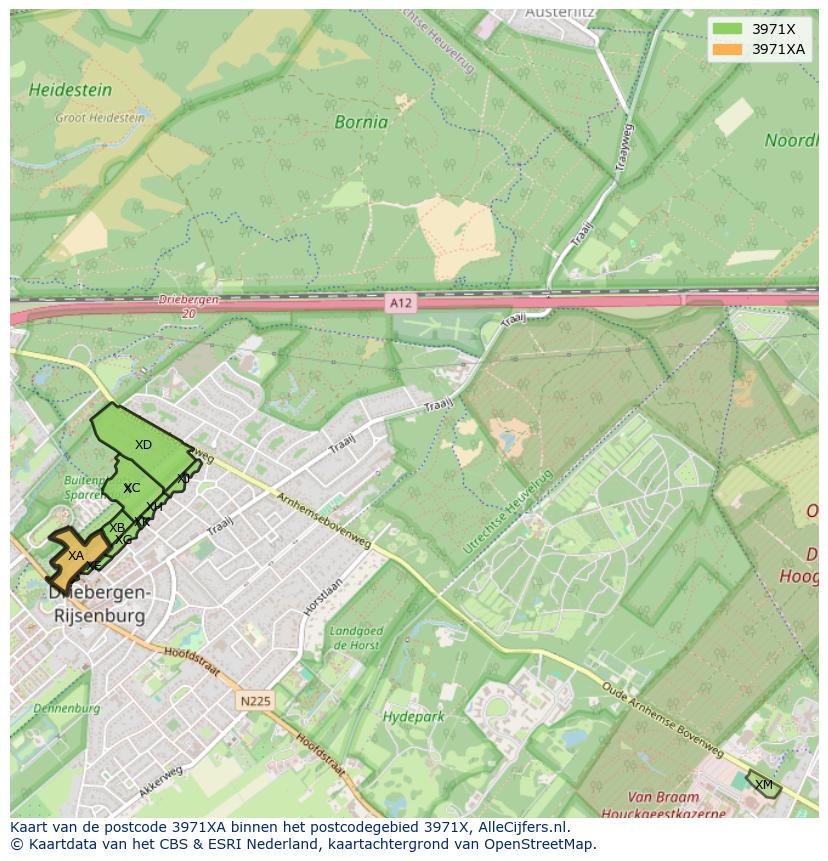 Afbeelding van het postcodegebied 3971 XA op de kaart.