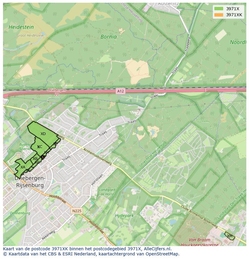 Afbeelding van het postcodegebied 3971 XK op de kaart.