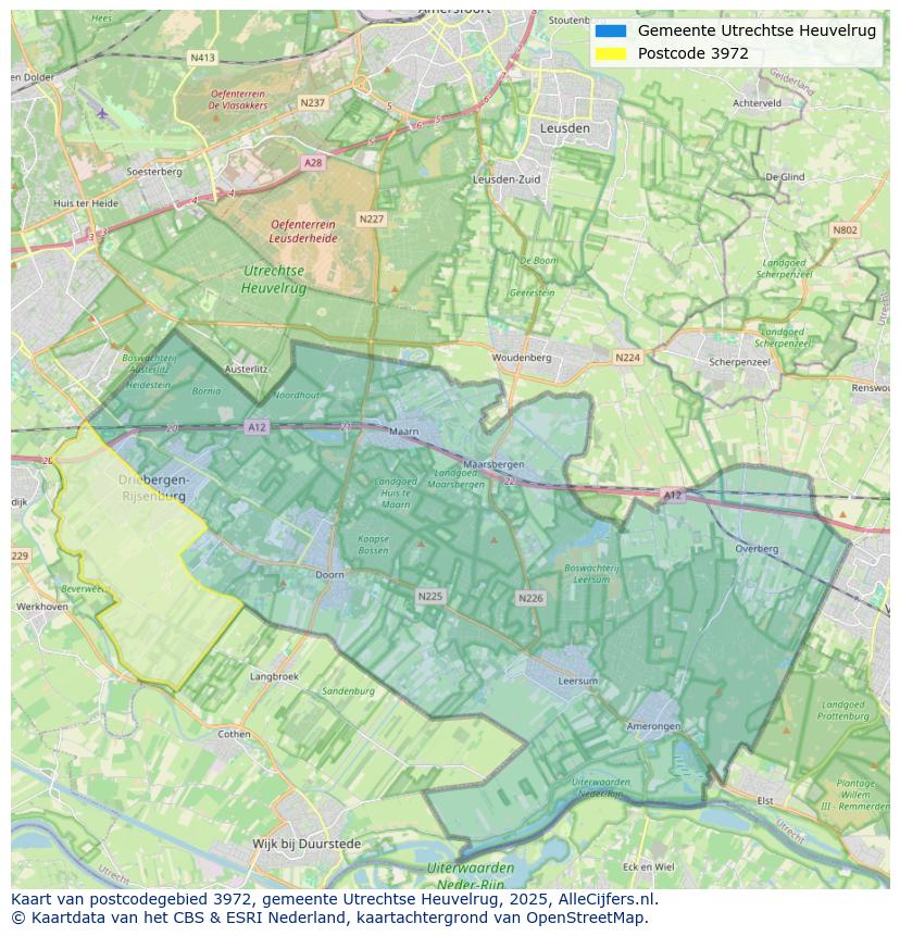 Afbeelding van het postcodegebied 3972 op de kaart.