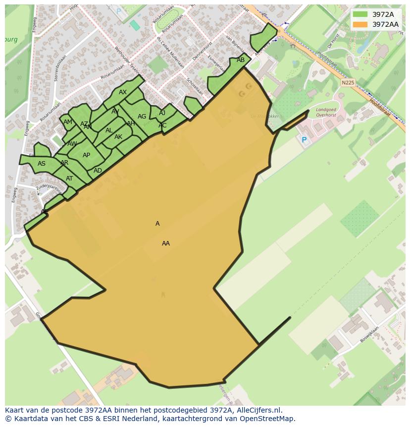 Afbeelding van het postcodegebied 3972 AA op de kaart.