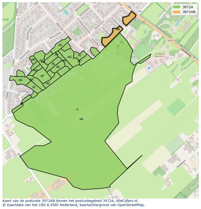 Afbeelding van het postcodegebied 3972 AB op de kaart.