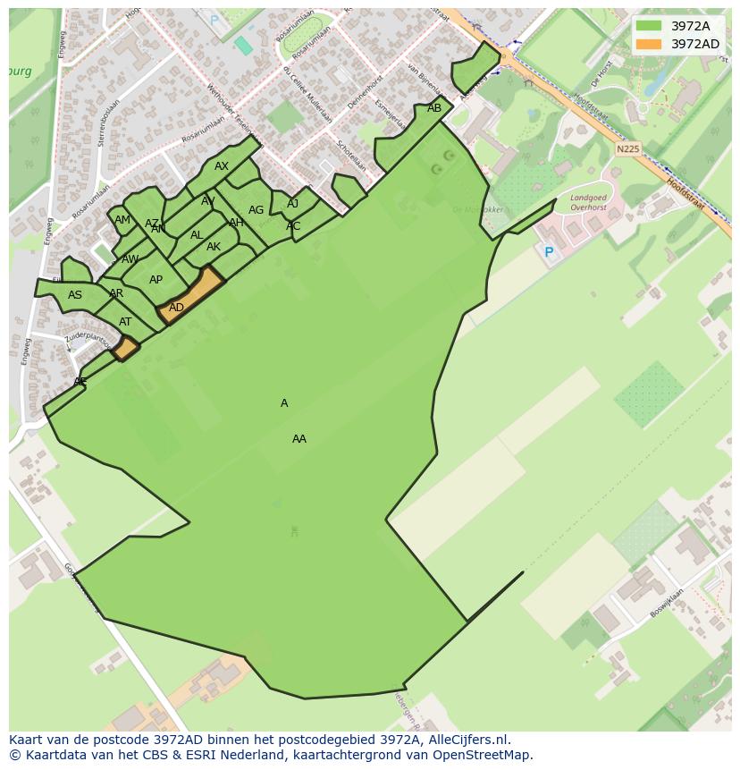 Afbeelding van het postcodegebied 3972 AD op de kaart.