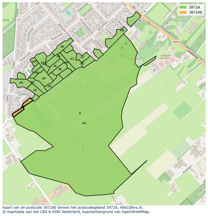 Afbeelding van het postcodegebied 3972 AE op de kaart.