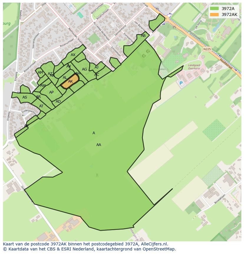 Afbeelding van het postcodegebied 3972 AK op de kaart.