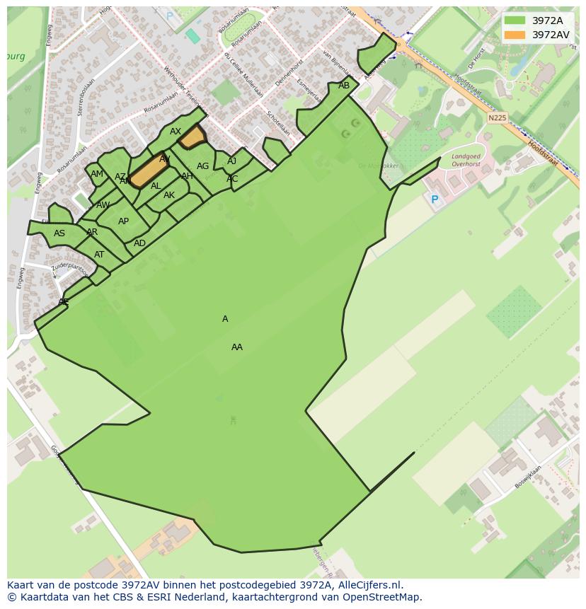 Afbeelding van het postcodegebied 3972 AV op de kaart.