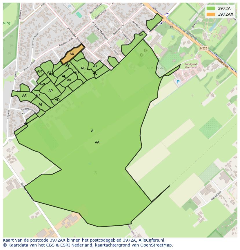 Afbeelding van het postcodegebied 3972 AX op de kaart.