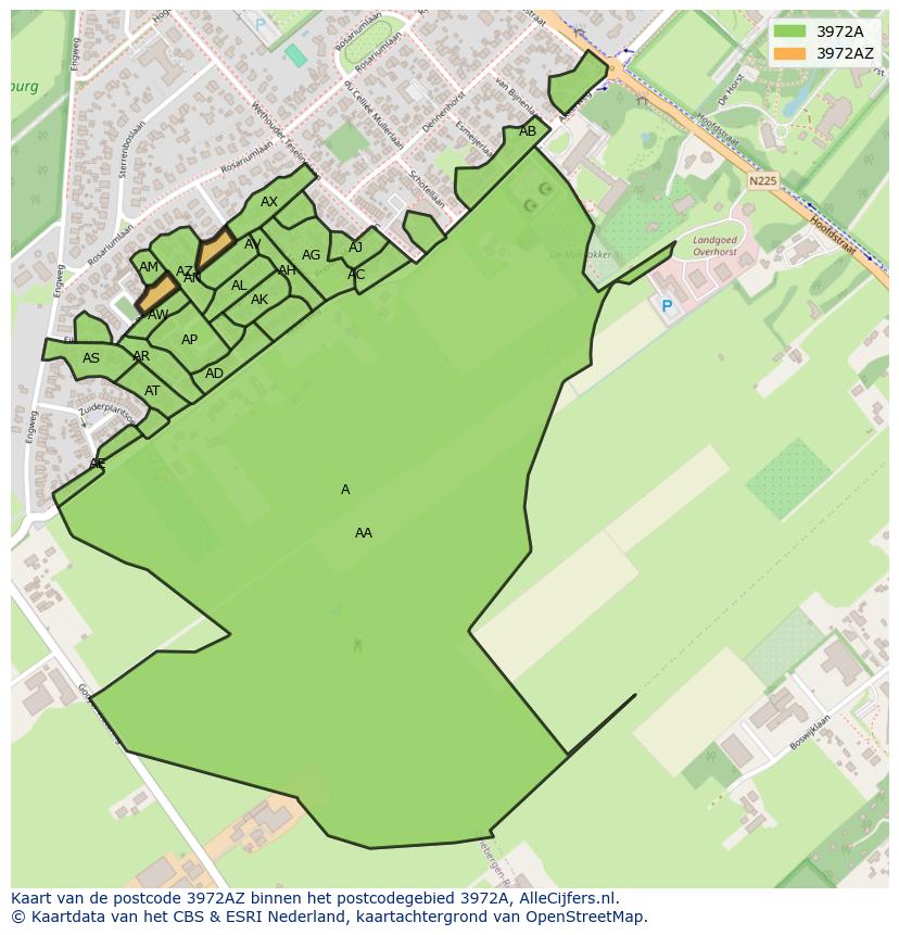 Afbeelding van het postcodegebied 3972 AZ op de kaart.