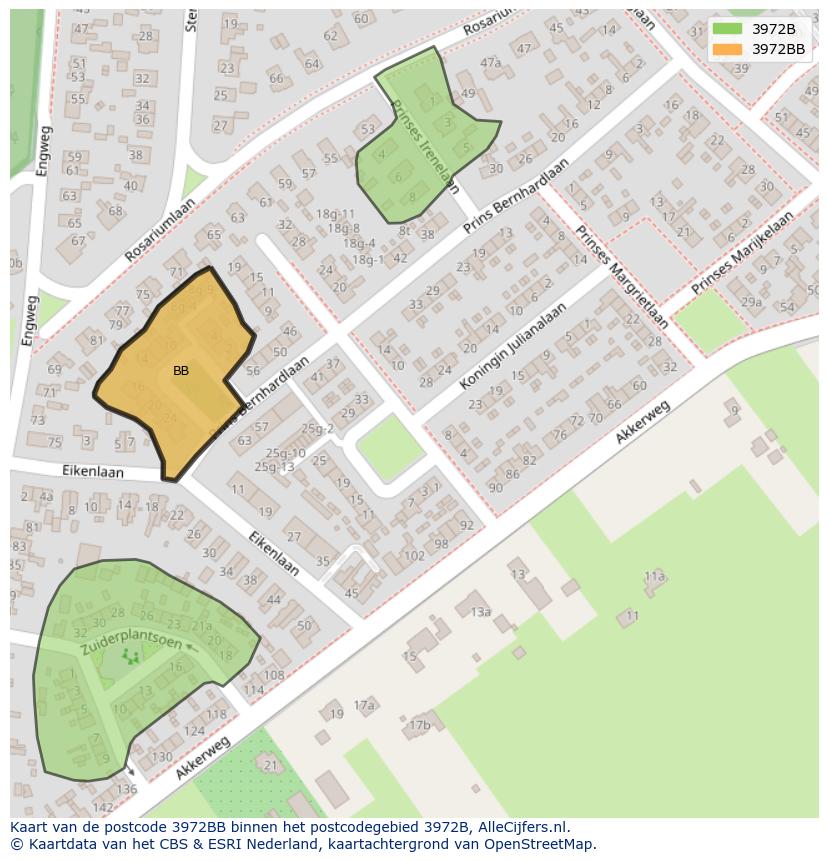Afbeelding van het postcodegebied 3972 BB op de kaart.