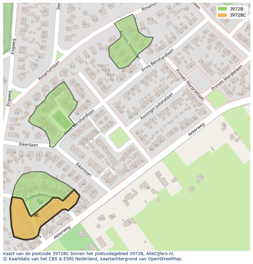 Afbeelding van het postcodegebied 3972 BC op de kaart.