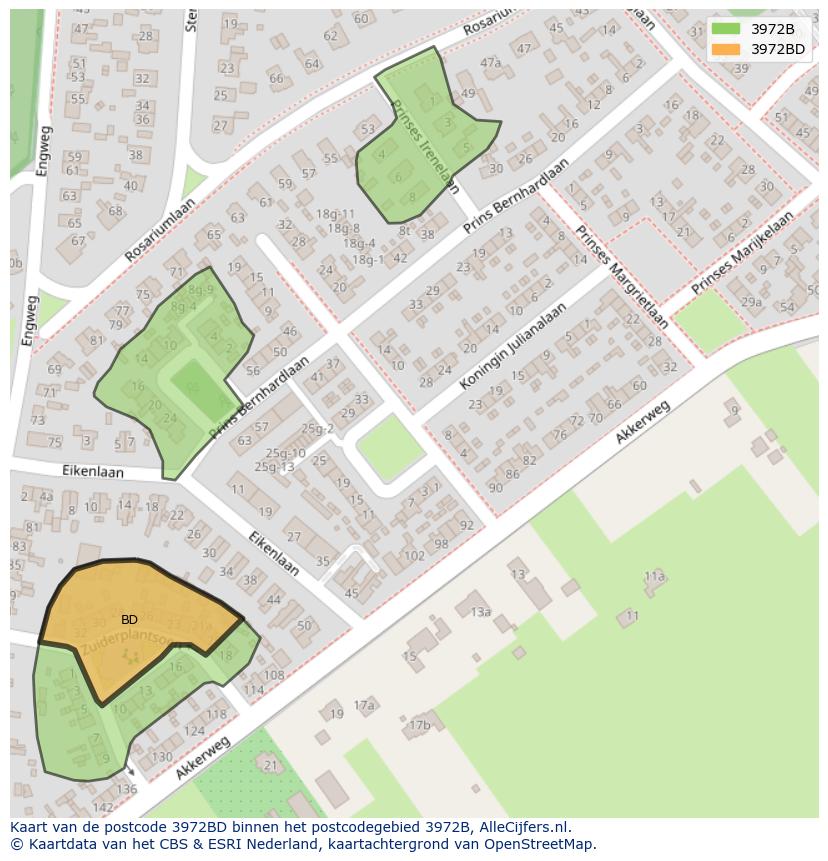 Afbeelding van het postcodegebied 3972 BD op de kaart.