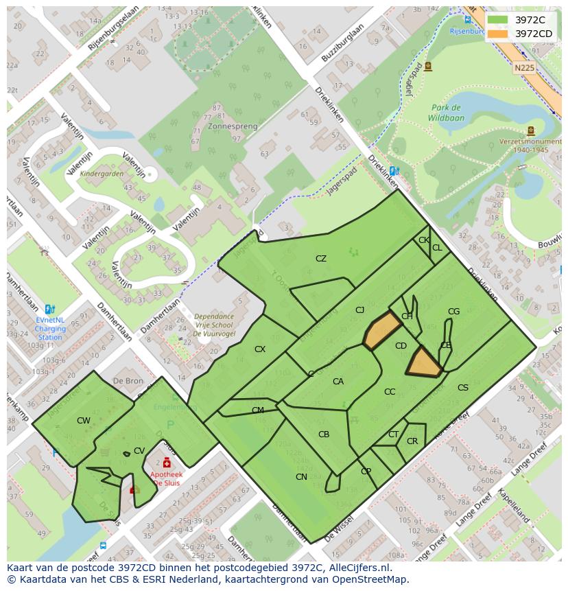 Afbeelding van het postcodegebied 3972 CD op de kaart.