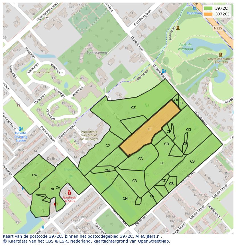 Afbeelding van het postcodegebied 3972 CJ op de kaart.