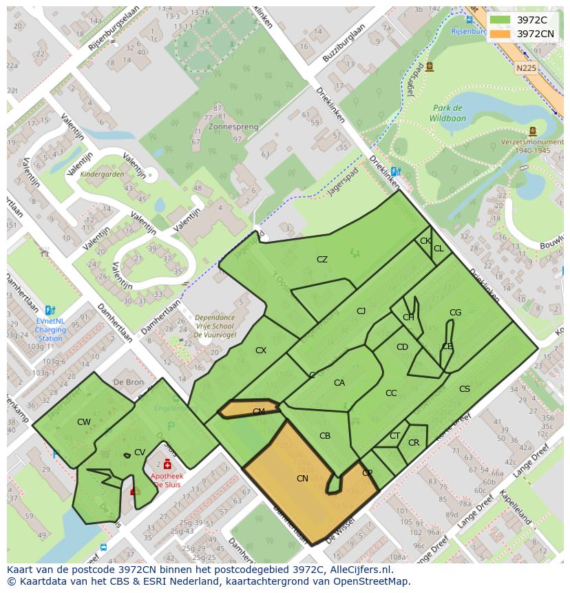 Afbeelding van het postcodegebied 3972 CN op de kaart.