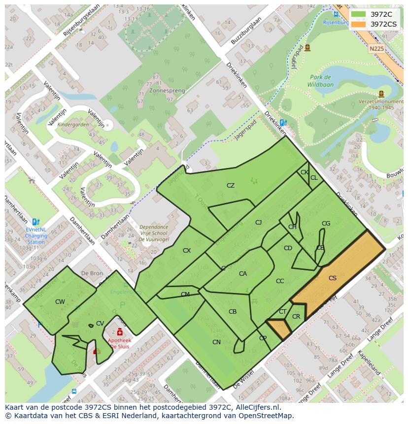 Afbeelding van het postcodegebied 3972 CS op de kaart.