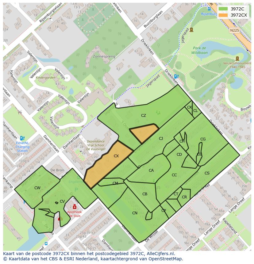Afbeelding van het postcodegebied 3972 CX op de kaart.
