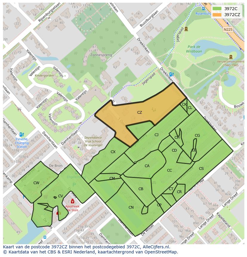 Afbeelding van het postcodegebied 3972 CZ op de kaart.