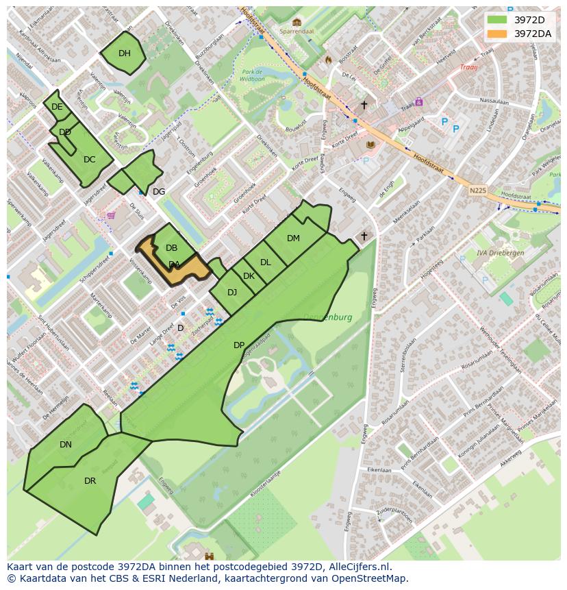 Afbeelding van het postcodegebied 3972 DA op de kaart.