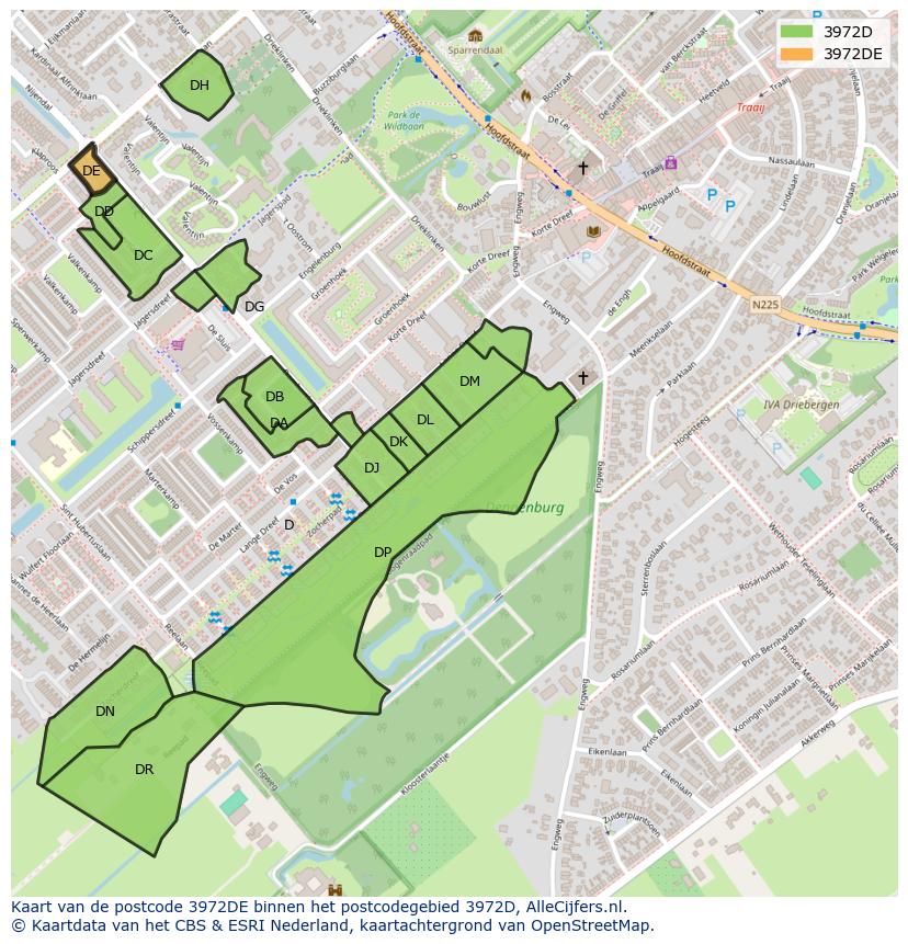 Afbeelding van het postcodegebied 3972 DE op de kaart.