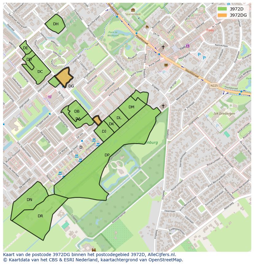 Afbeelding van het postcodegebied 3972 DG op de kaart.
