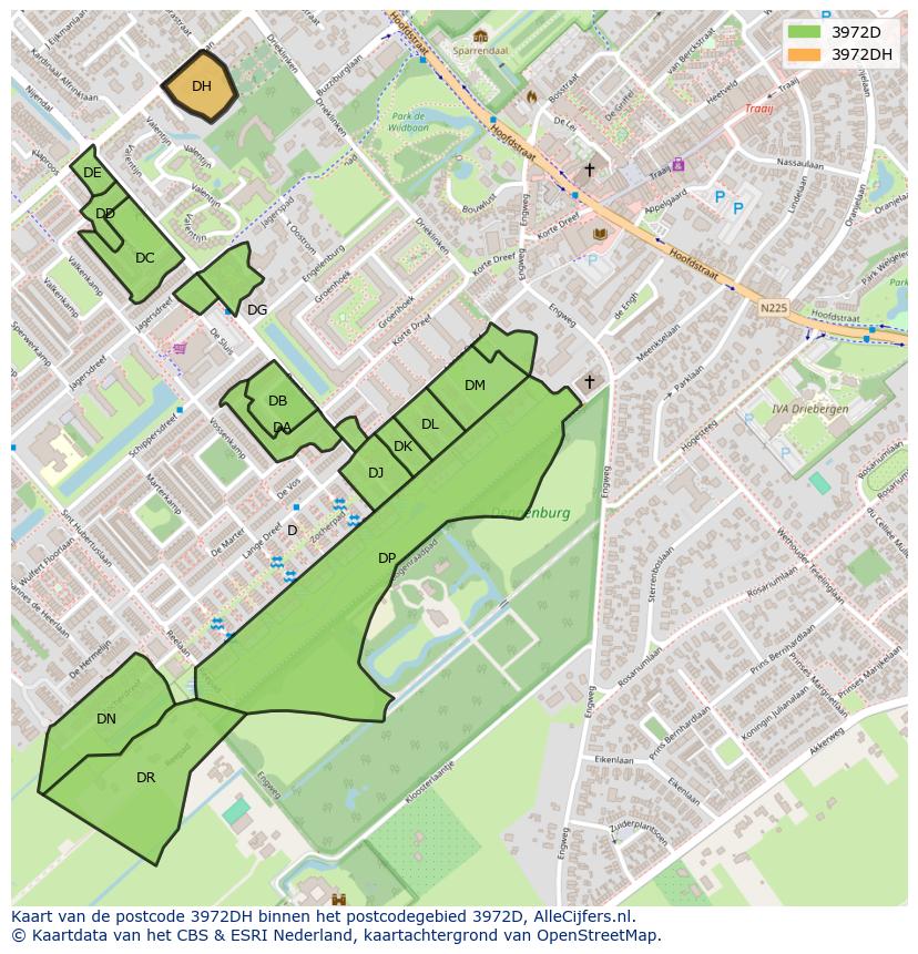 Afbeelding van het postcodegebied 3972 DH op de kaart.