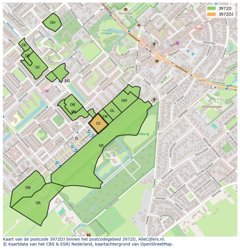 Afbeelding van het postcodegebied 3972 DJ op de kaart.