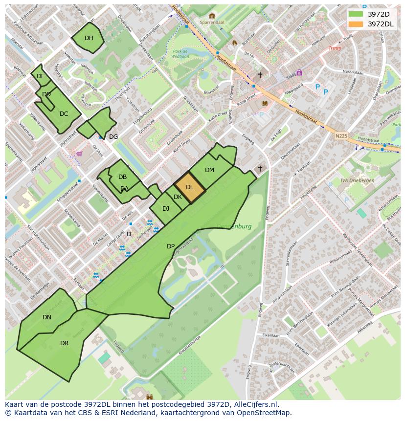 Afbeelding van het postcodegebied 3972 DL op de kaart.
