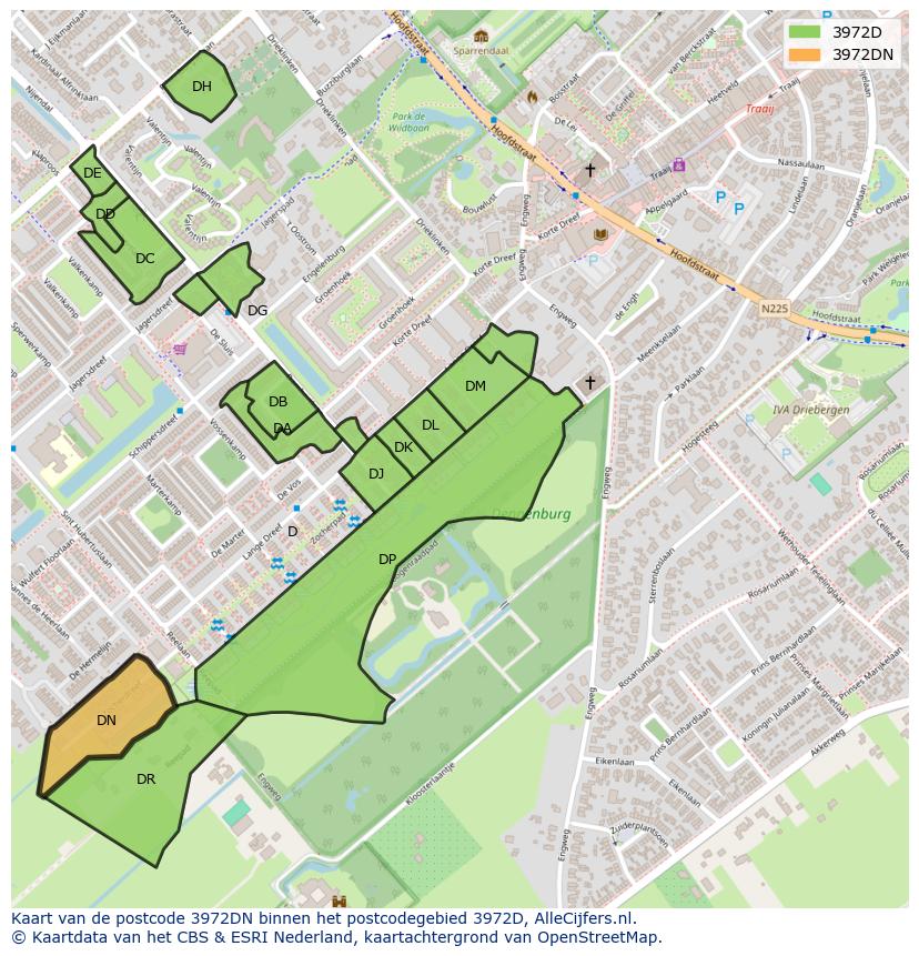 Afbeelding van het postcodegebied 3972 DN op de kaart.